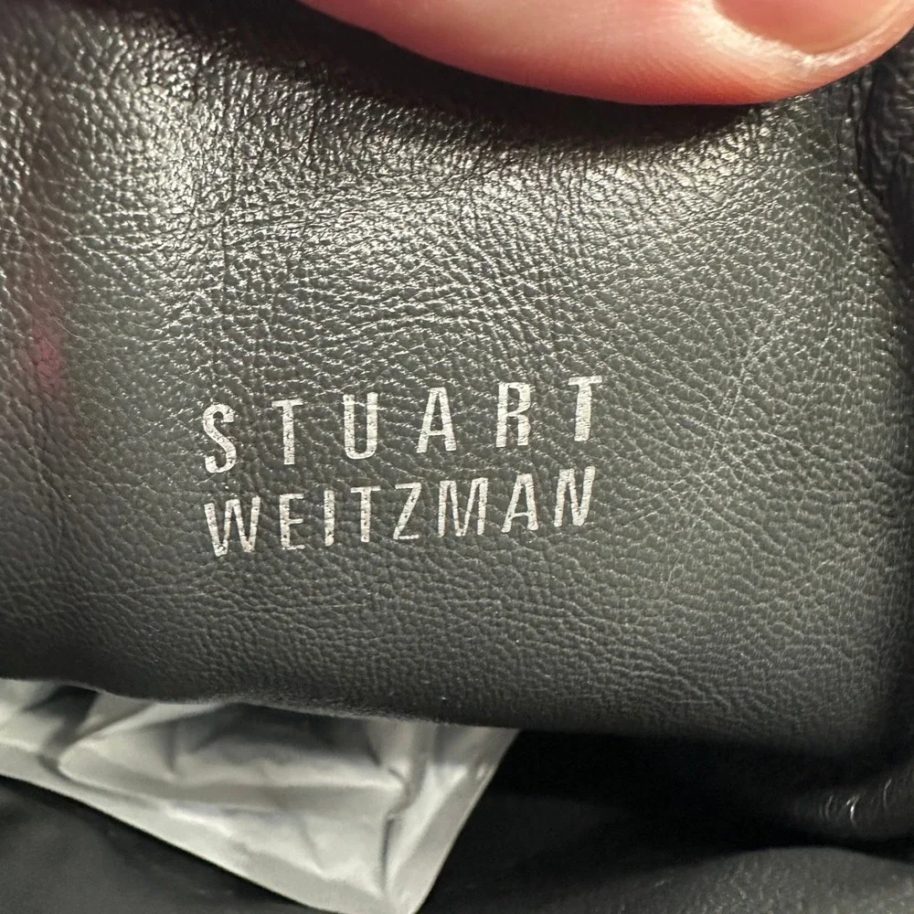 Stuart Weitzman Black Leather Knee High‎ Boots Raceway Quilted Side Buckle 6.5 M